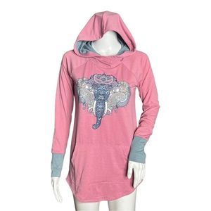 Lularoe Hoodie Women XS Amber Pink Gray Triabl Elephant Lightweight Jersey Knit‎